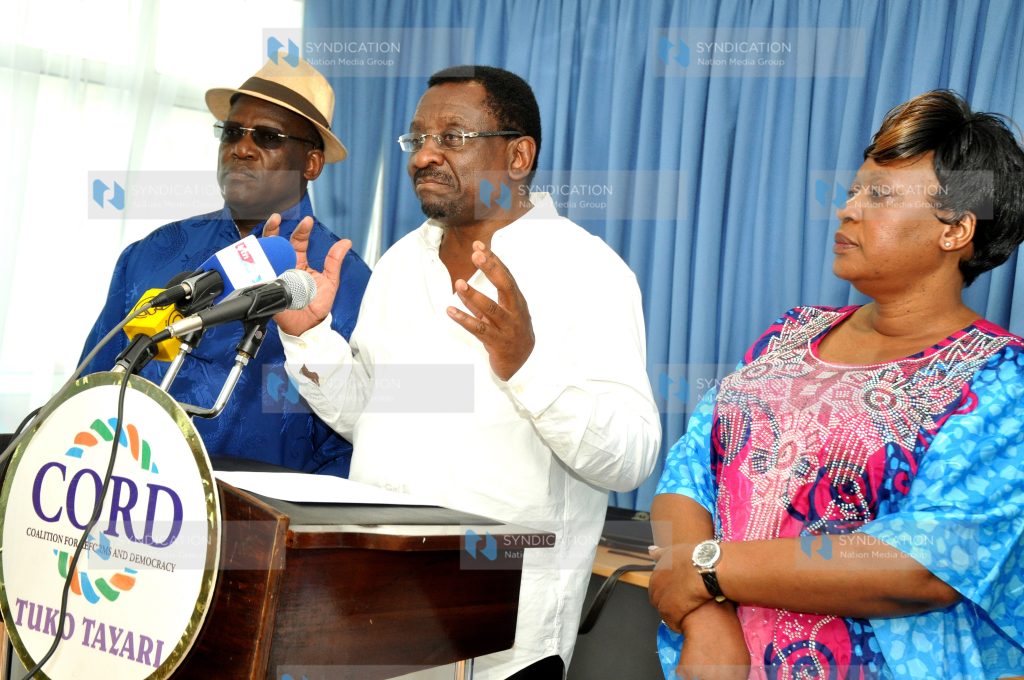 Machakos Senator Johnson Muthama (left), Siaya Senator James Orengo (centre)