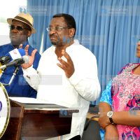 Machakos Senator Johnson Muthama (left), Siaya Senator James Orengo (centre)