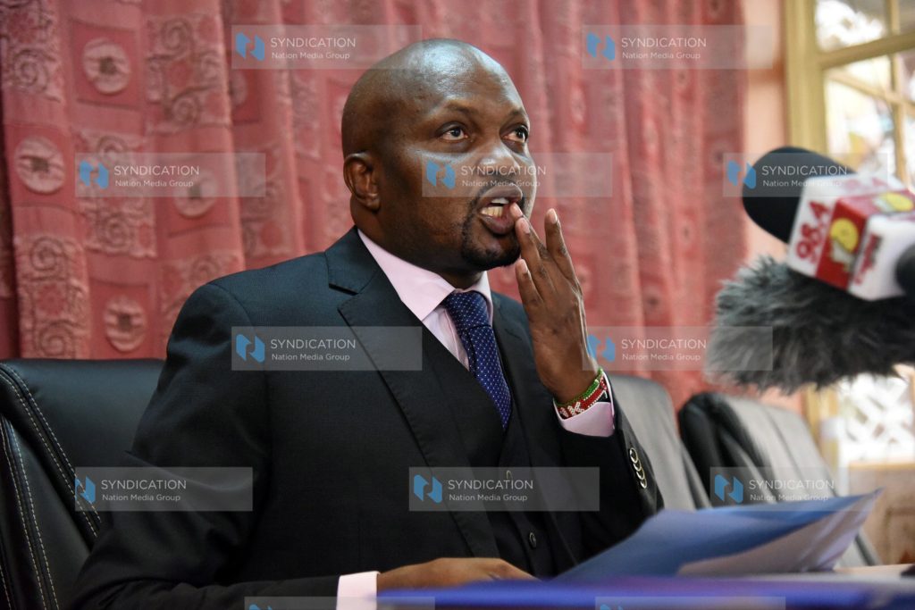 Gatundu South MP Moses Kuria addressing journalists