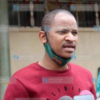 Embakasi East MP Babu Owino addressing the media