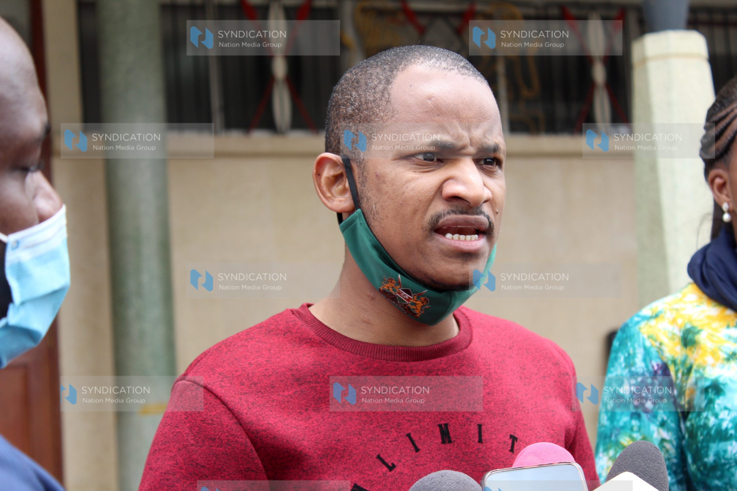 Embakasi East MP Babu Owino addressing the media