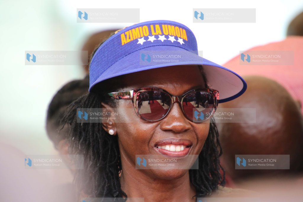 Azimio Presidential running mate Martha Karua during a political rally