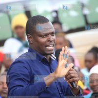 Kiharu MP Ndindi Nyoro addresses wananchi during a tour with President William Ruto