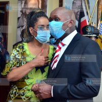 Nairobi County Women Rep Esther Passaris confers with Nairobi County Assembly Speaker Hon. Benson Mutura