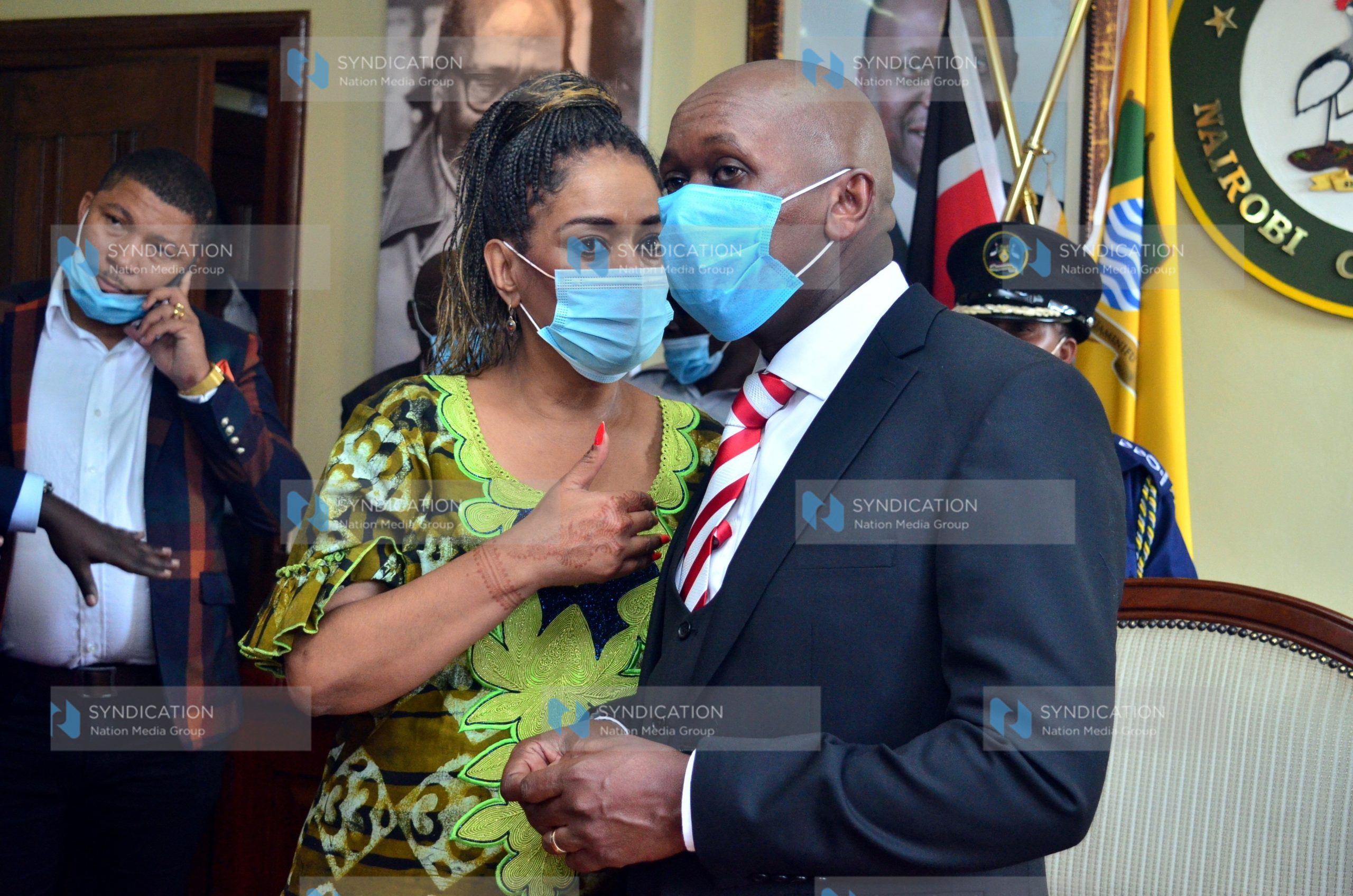 Nairobi County Women Rep Esther Passaris confers with Nairobi County Assembly Speaker Hon. Benson Mutura