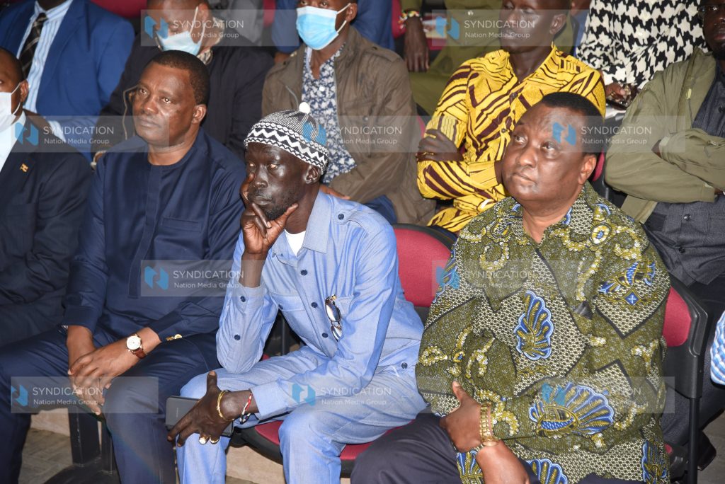 National Assembly speaker Justin Muturi (left), South Sudan Politician Mabior Garang and lawyer Gitobu Imanyara