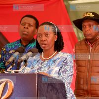 Narc Kenya Party leader Martha Karua addressing journalists