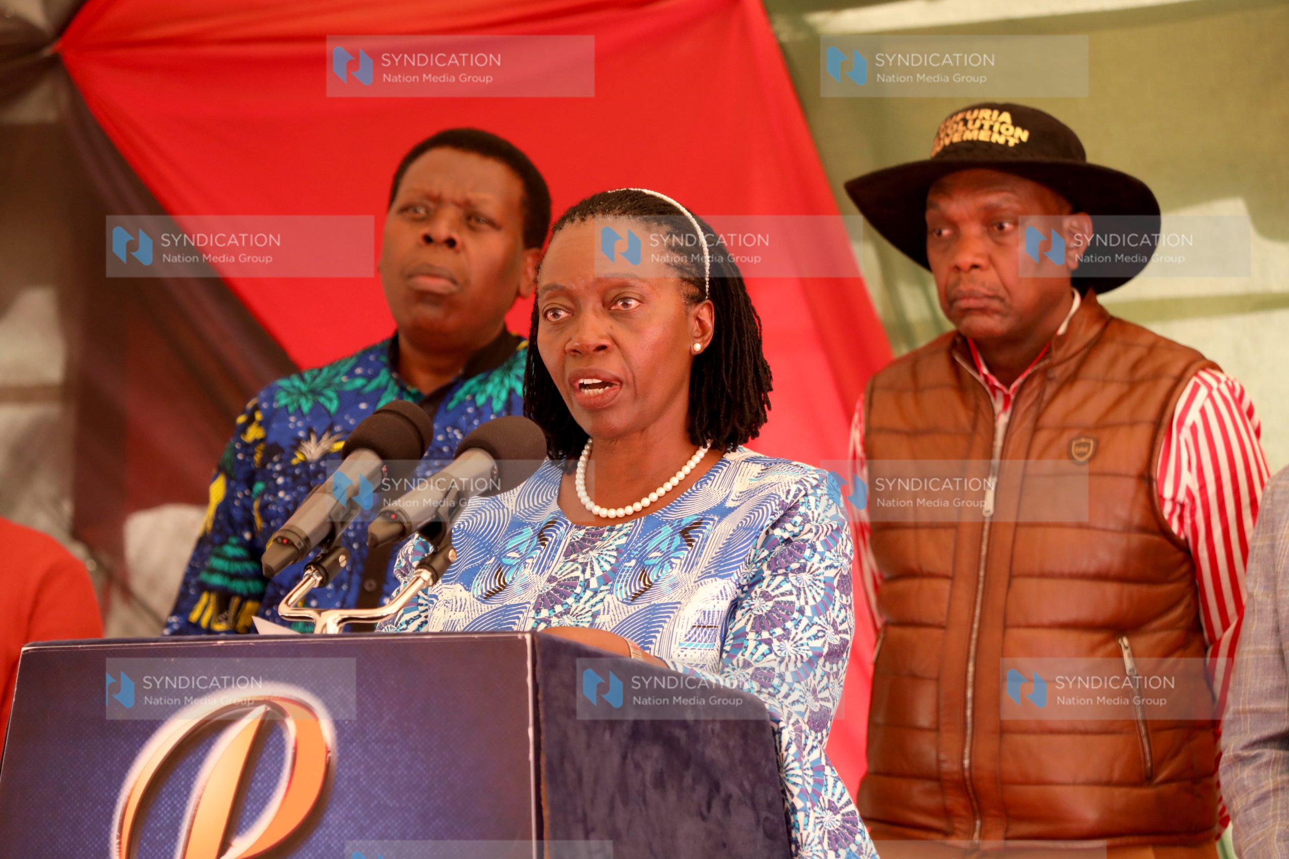 Narc Kenya Party leader Martha Karua addressing journalists