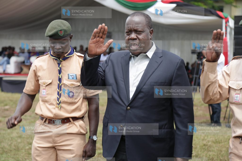 Interior cabinet Secretary Fred Matiang'i inspects guard of honour