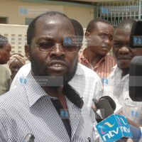 Medical services minister Anyang Nyong'o addresses the media