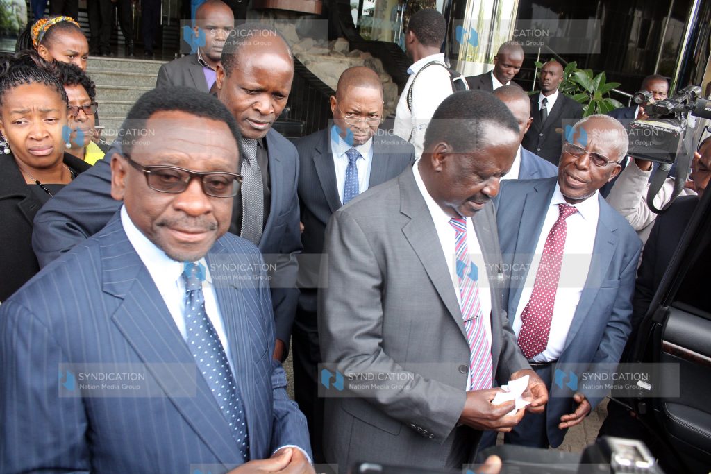NASA leader Raila Odinga (centre), Senate leader of Minority James Orengo