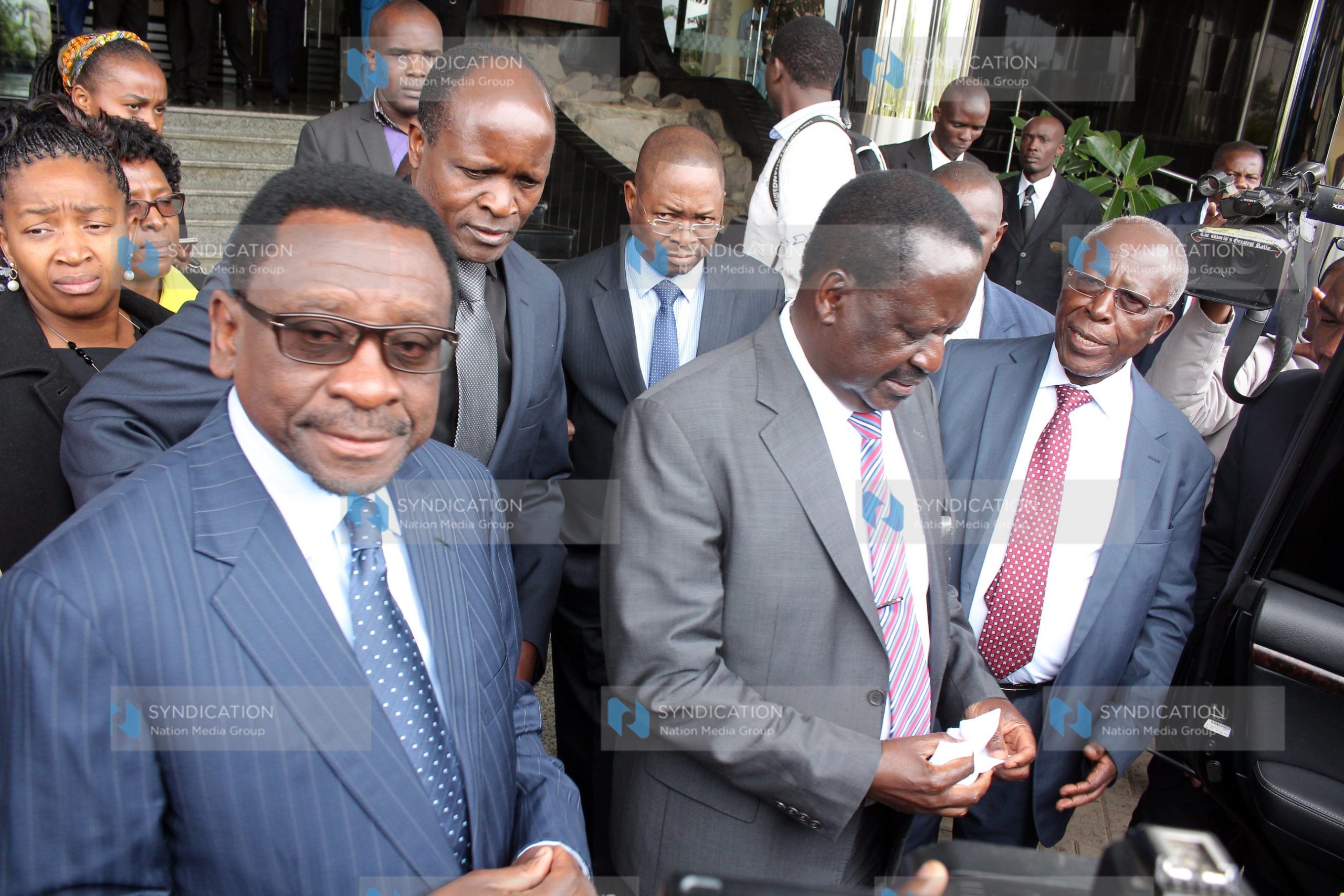 NASA leader Raila Odinga (centre), Senate leader of Minority James Orengo