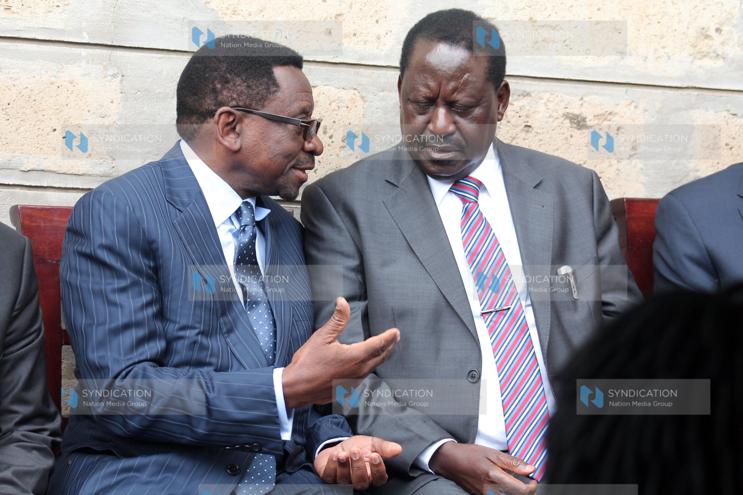 NASA leader Raila Odinga shares a word with Senate leader of Minority James Orengo