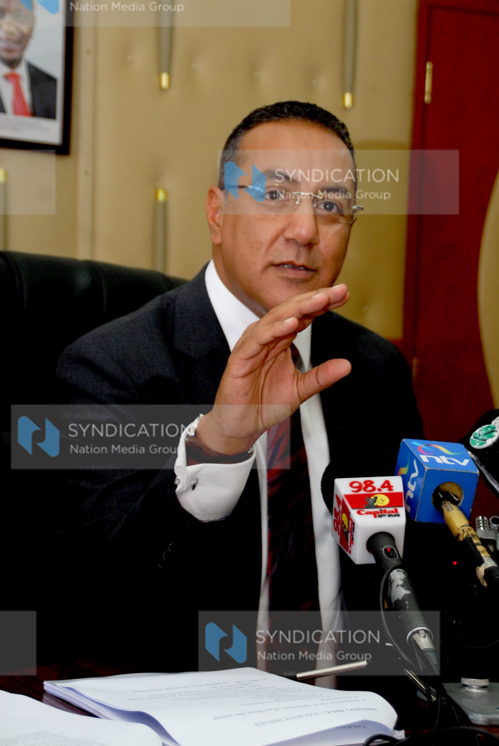 Mining cabinet secretary Najib Balala speaks to journalists