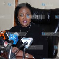 Education Cabinet Secretary Amina Mohamed during the press conference