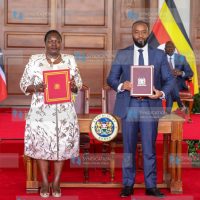 Cabinet Secretary for Mining, Blue Economy and Maritime Affairs Hassan Joho and Minister of Energy and Mineral Development of Uganda Ruth Nankabirwa
