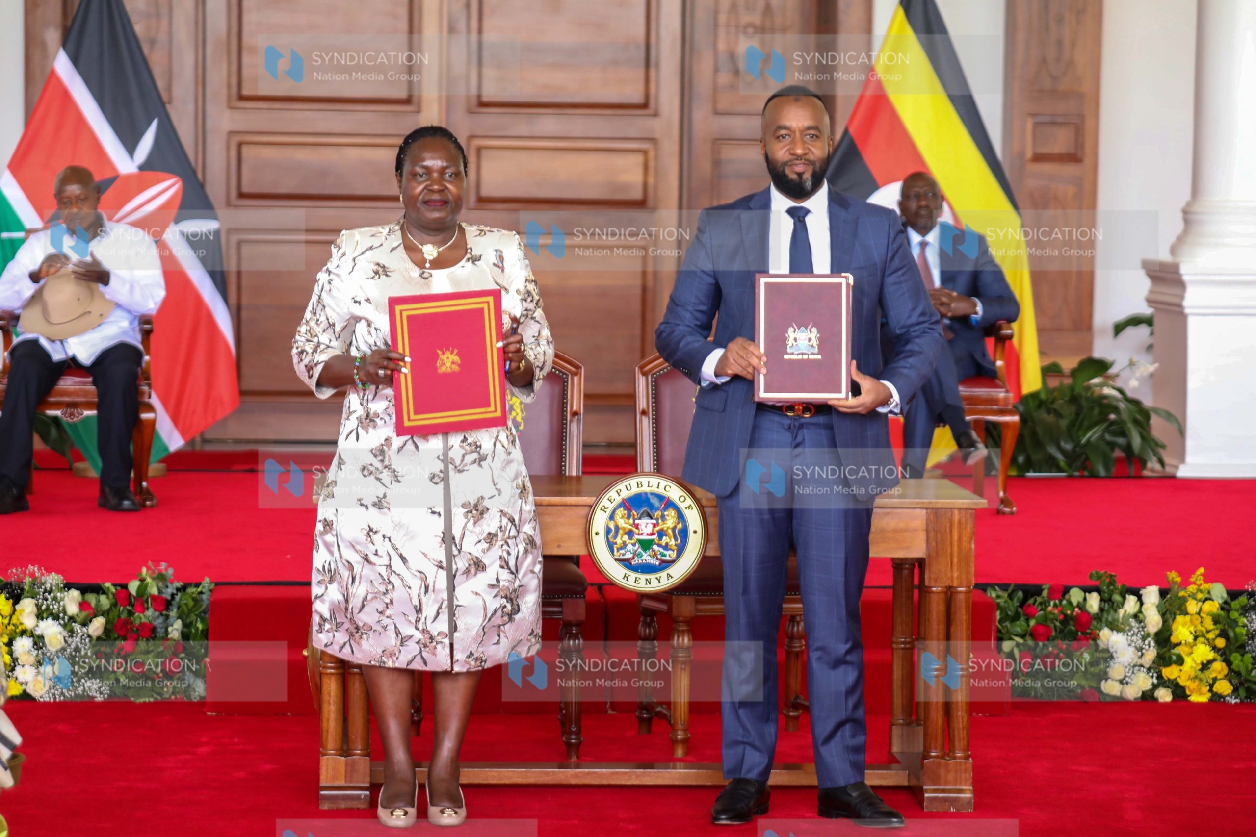 Cabinet Secretary for Mining, Blue Economy and Maritime Affairs Hassan Joho and Minister of Energy and Mineral Development of Uganda Ruth Nankabirwa
