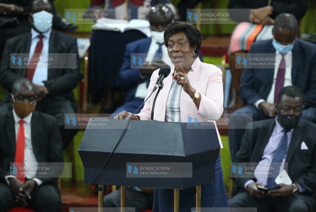 Kitui Governor Charity Ngilu addresses guests and delegates