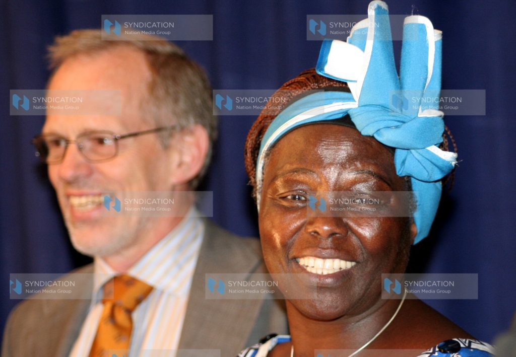Green Belt Movement founder and chairperson Prof Wangari Maathai and Danish ambassador Bo Jensen