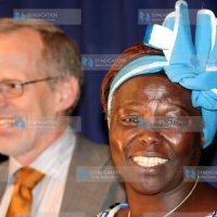 Green Belt Movement founder and chairperson Prof Wangari Maathai and Danish ambassador Bo Jensen