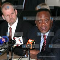 Minister of trade Uhuru Kenyatta speaks after signing agreements for US$413 million for transport, energy, social protection and Environment projects