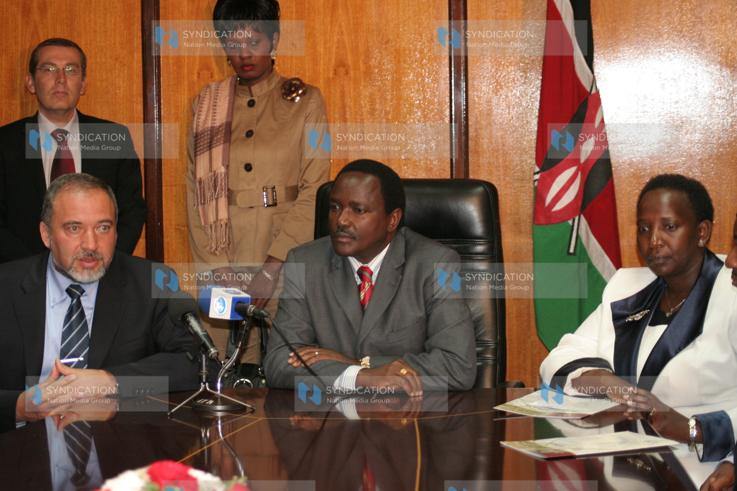 Israel deputy prime minister and minister for foreign affairs Avigdor Lieberman, vice president Kalonzo Musyoka and cooperative development assistant minister Lina Jebii Kilimo
