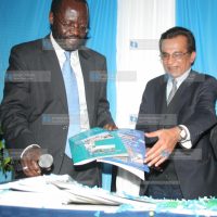 Minister for Medical Services Prof Anyang’ Nyong’o and Directors for Public Health and Sanitation Sharif Shanaaz