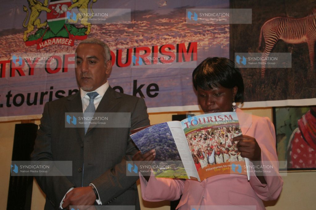 Tourism minister Najib Balala follows the proceedings keenly as assistant minister Cecily Mbarire