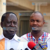 ODM Leader Raila Odinga accompanied by Kajiado Central MP Elijah Memusi