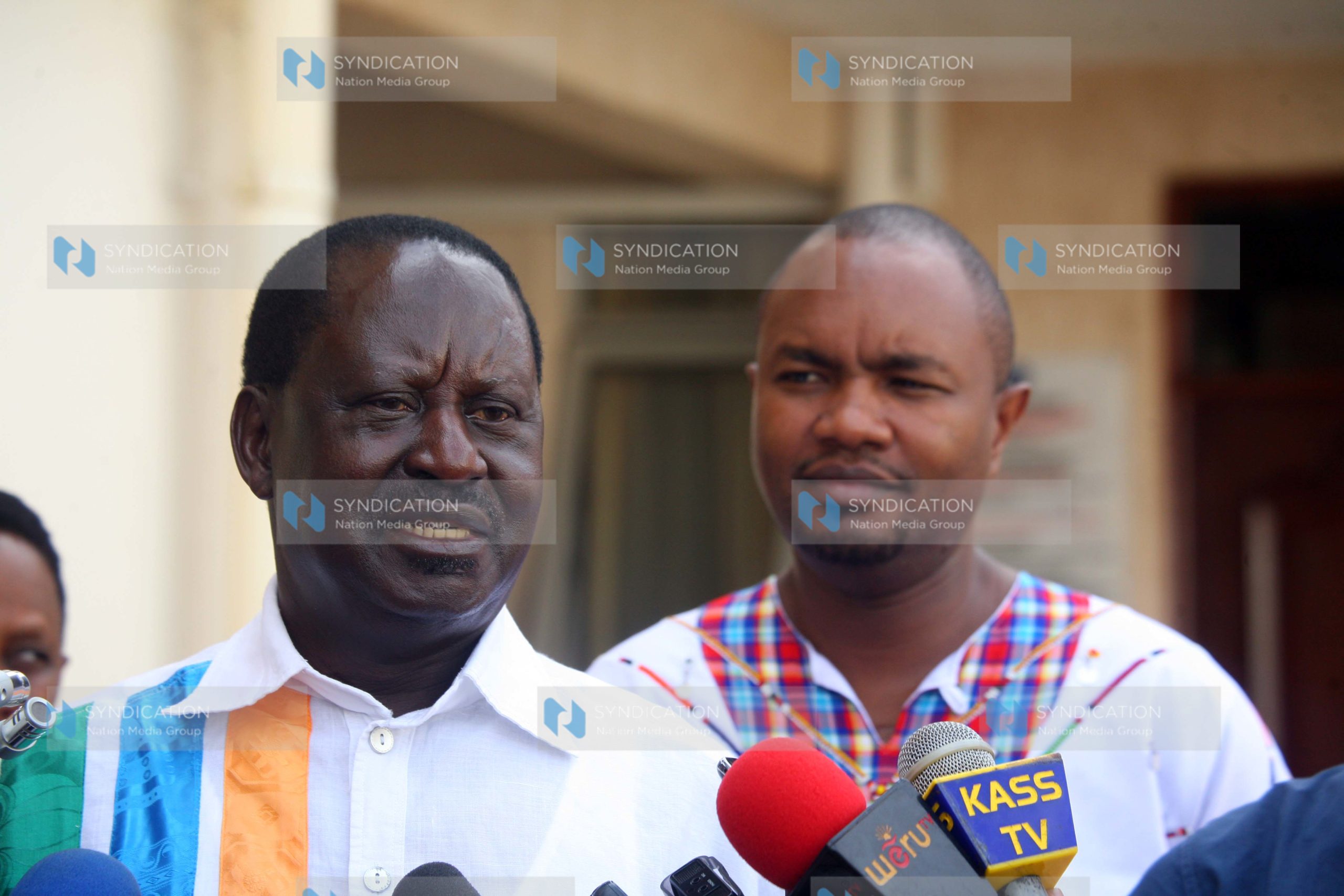 ODM Leader Raila Odinga accompanied by Kajiado Central MP Elijah Memusi