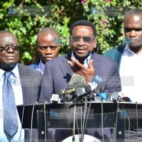 Lawyer James Orengo flanked by National Super Alliance (NASA) Chief executive Officer Norman Magaya and lawyer Paul Mwangi