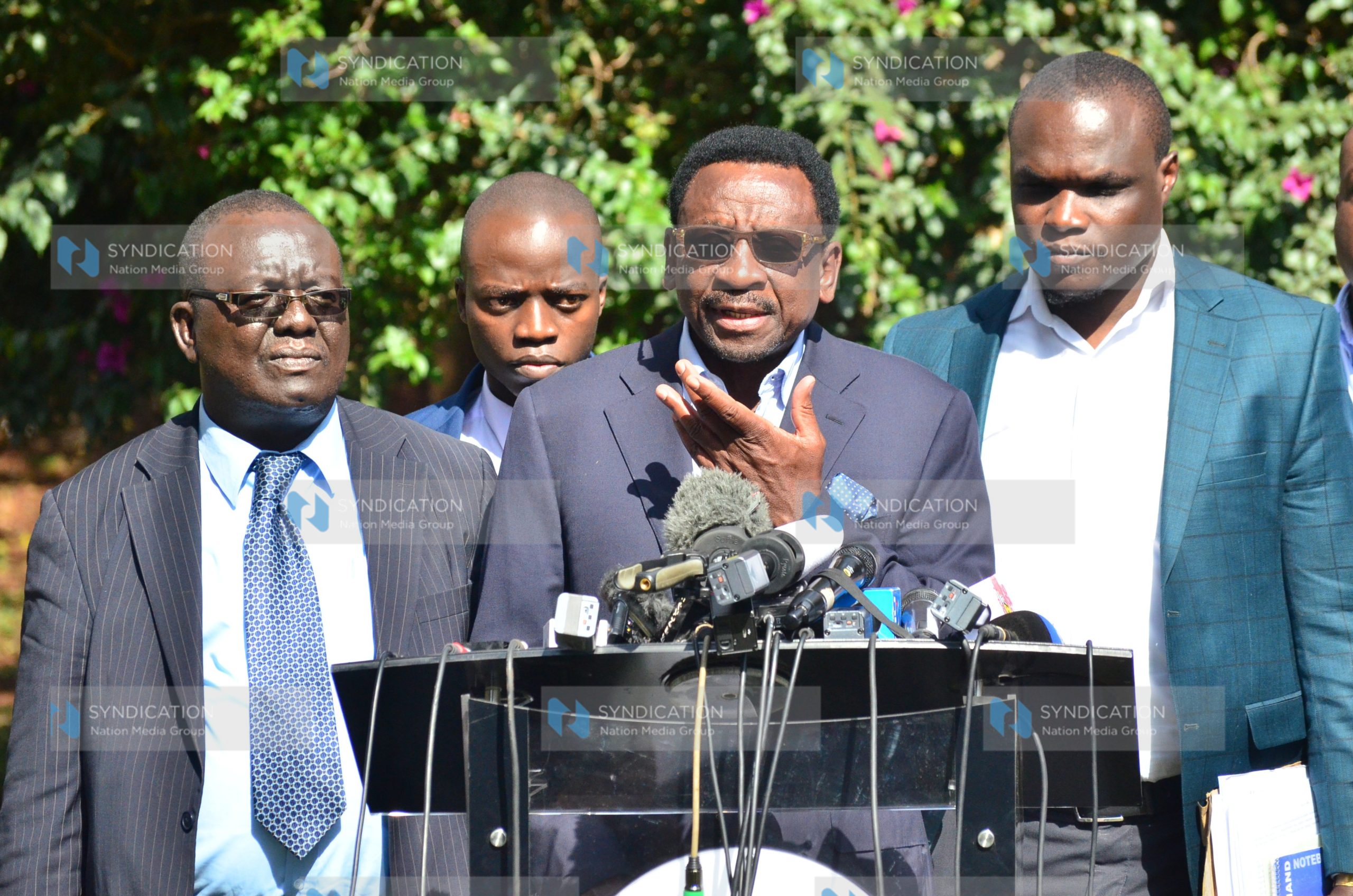 Lawyer James Orengo flanked by National Super Alliance (NASA) Chief executive Officer Norman Magaya and lawyer Paul Mwangi
