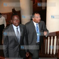 Minister for Higher Education, Science and Technology William Ruto with the secretary of the National Council for Education and Technology prof Shaukat Abdulrazak