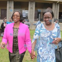 Public Service, Youth and Gender Affairs Cabinet Secretary Sicily Kariuki chats with KEWOPA Chairperson Cecily Mbarire