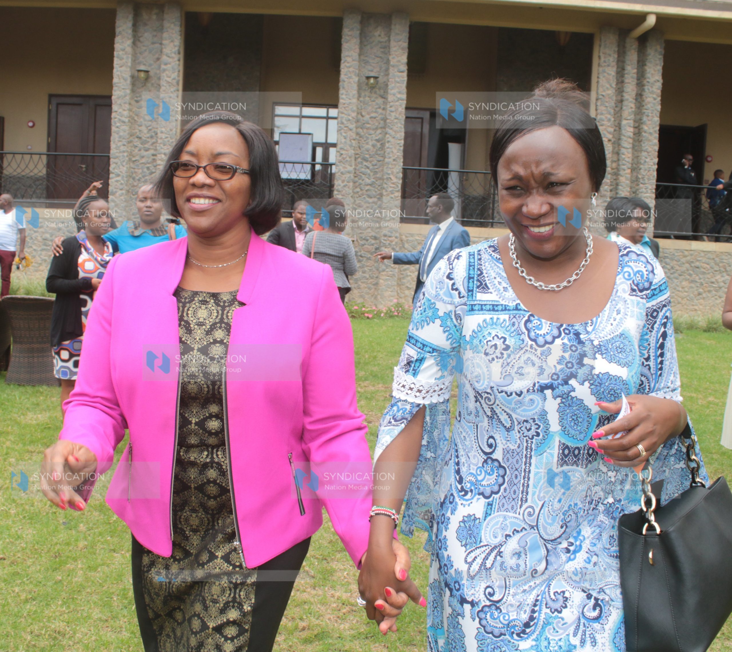 Public Service, Youth and Gender Affairs Cabinet Secretary Sicily Kariuki chats with KEWOPA Chairperson Cecily Mbarire