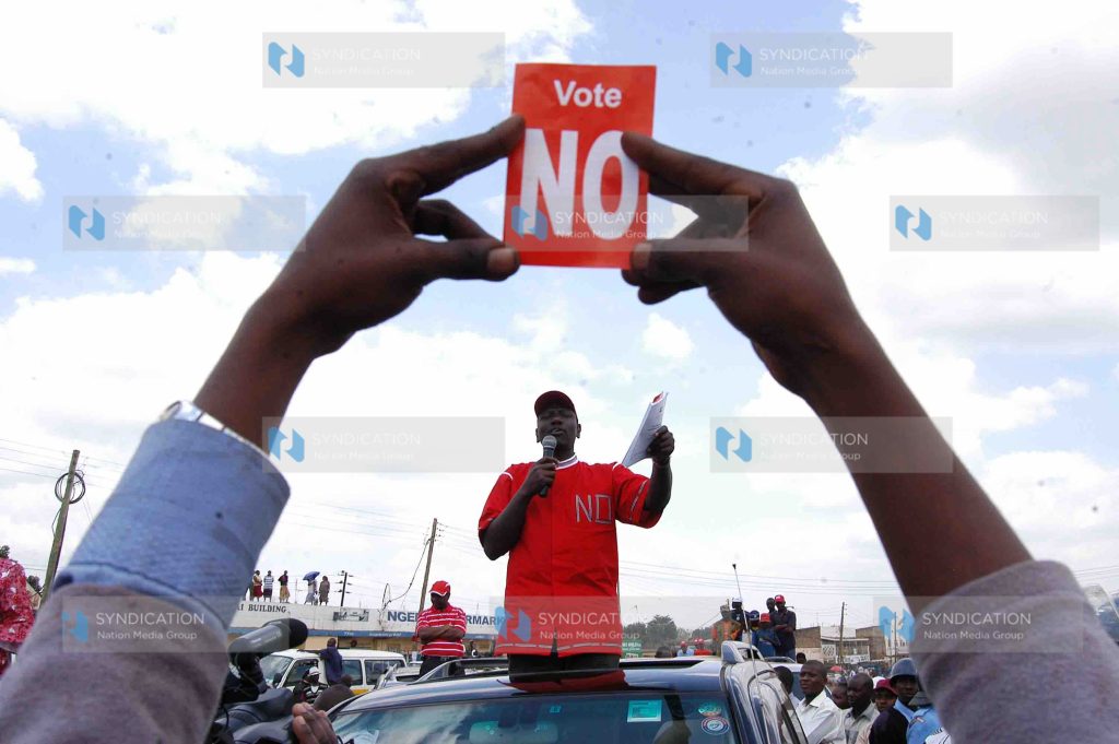Higher education minister William Ruto addresses Kenyans at Kagio town