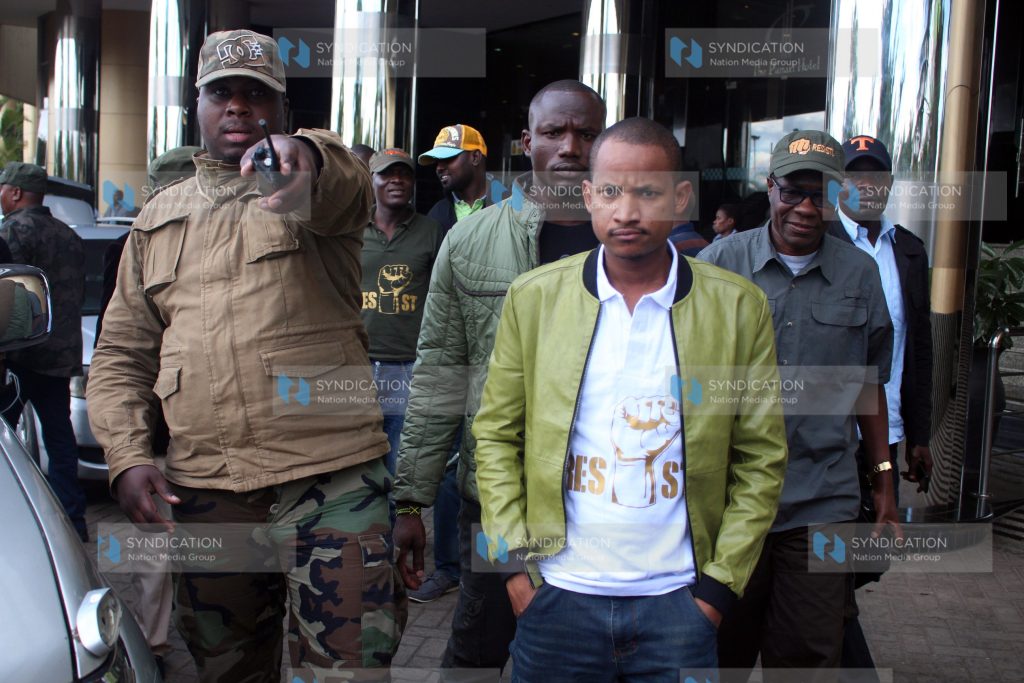 Embakasi East MP Babu Owino outside Panari hotel
