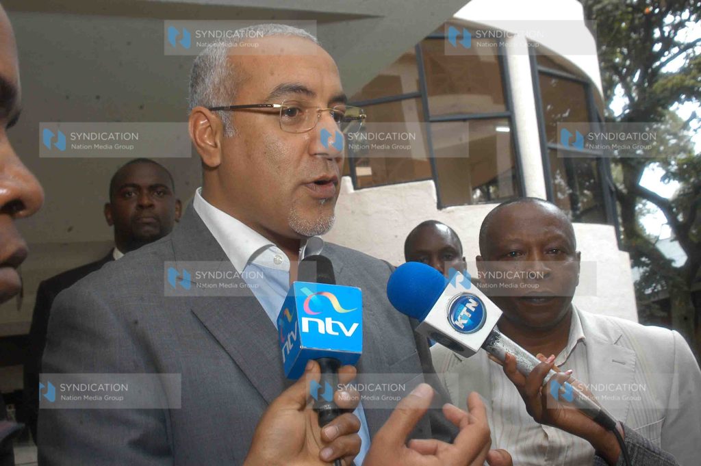 Tourism minister Najib Balala addresses the media