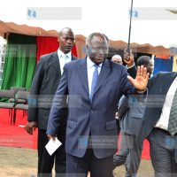 President Mwai Kibaki arrives at Gatugi village in Othaya