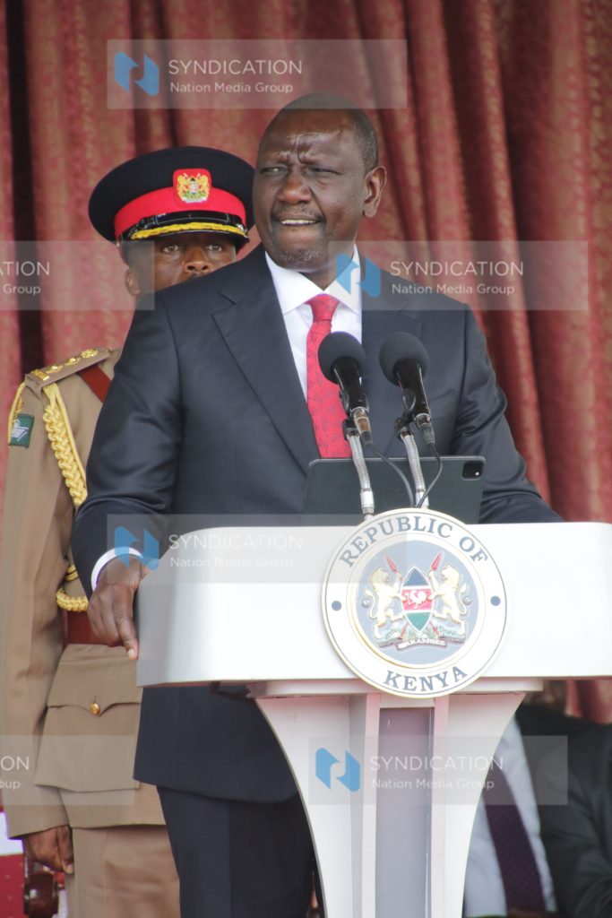 President William Ruto makes his speech during the passing out parade