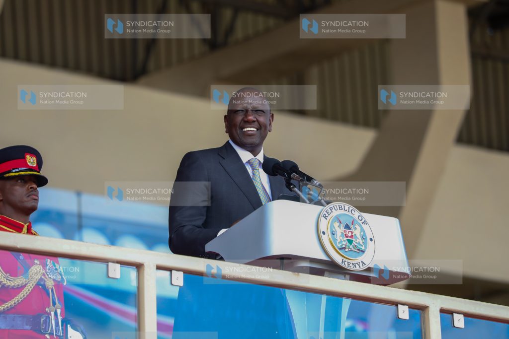 President Dr William Ruto speaking at Nyayo Stadium