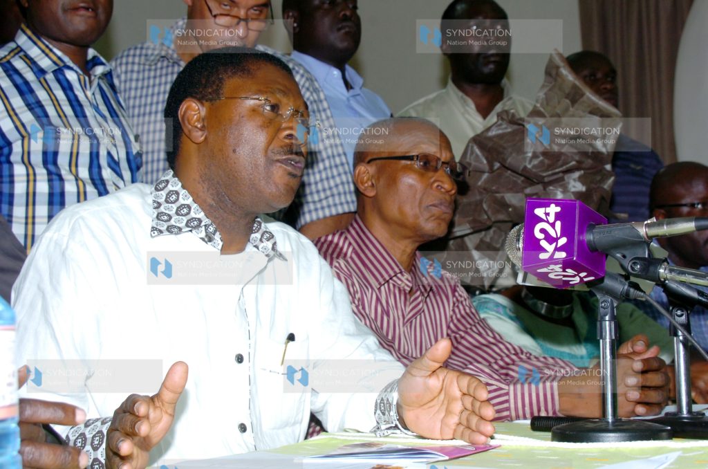 Ford-Kenya party leader Moses Wetangula, flanked by the party’s national executive committee members