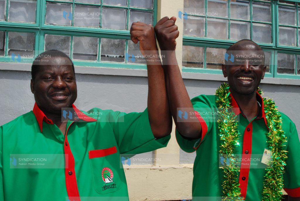 Wilson Sossion and Mudzo Nzili among other delegates during the KNUT 56th Annual Delegates Conference