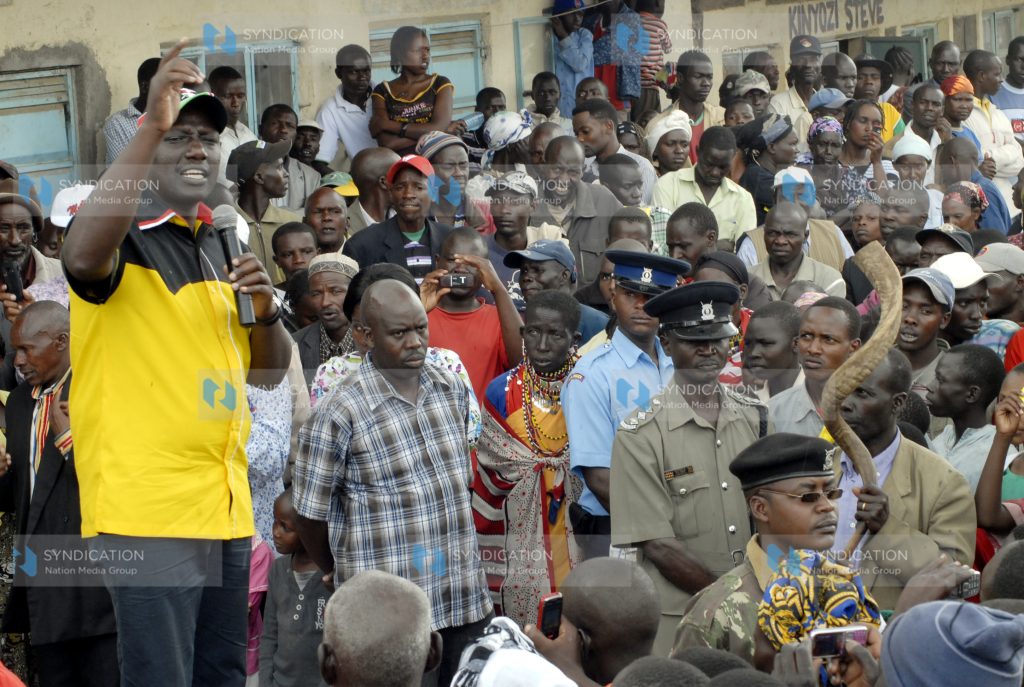Presidential hopeful William Ruto addressing a political rally