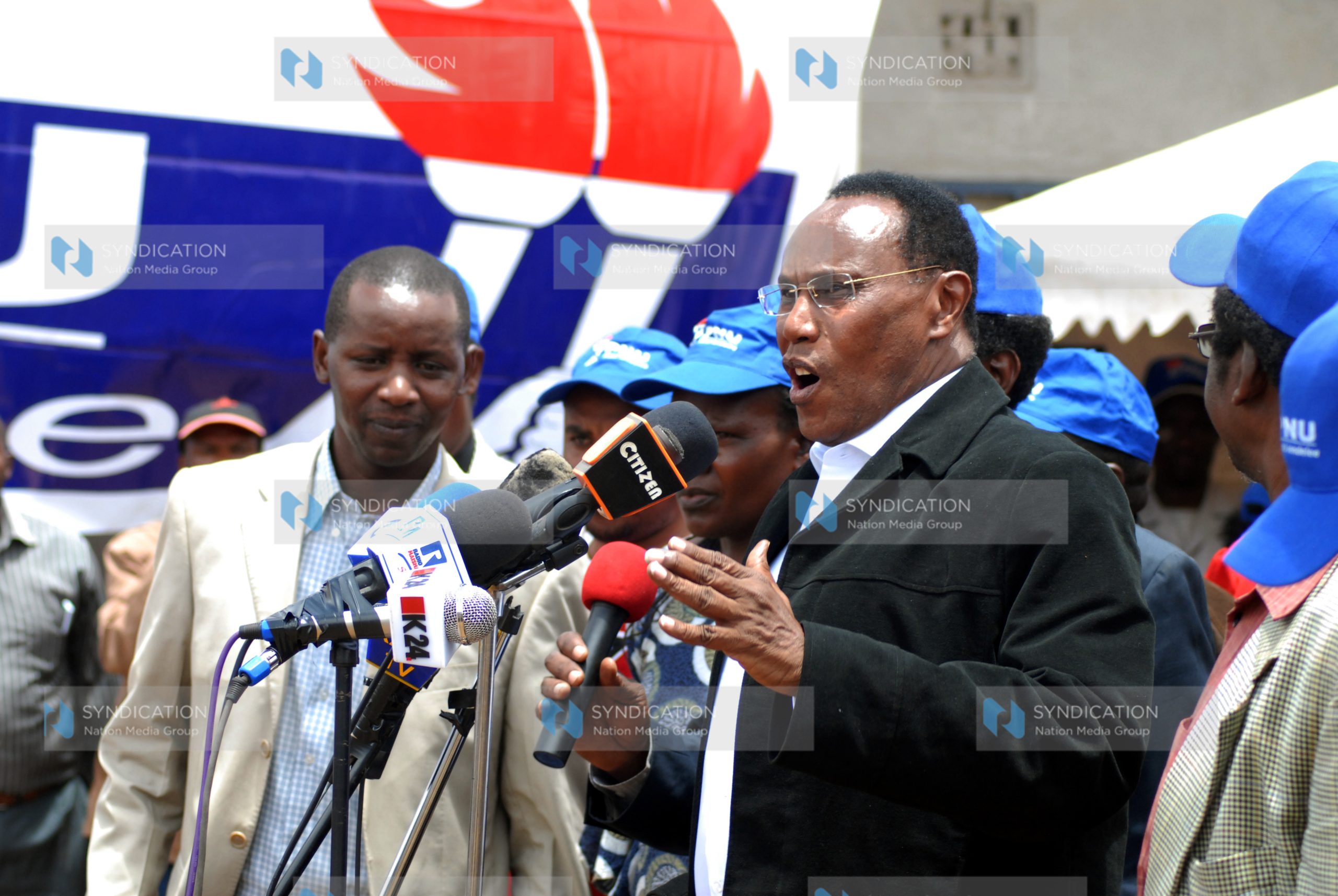 Internal Security Minister George Saitoti addressing locals