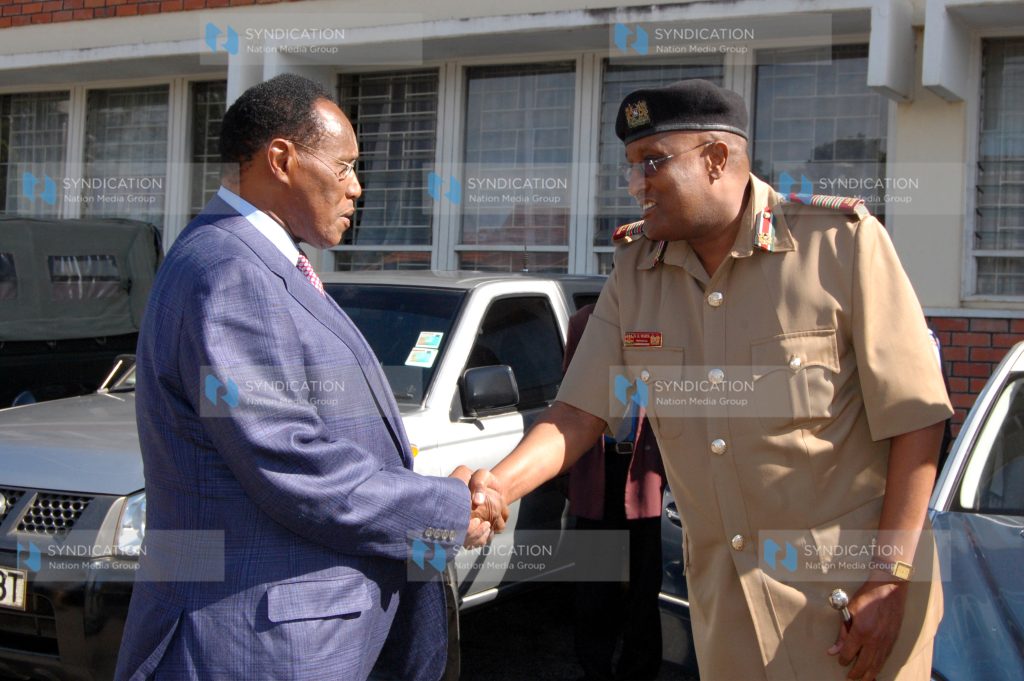 Internal Security minister George Saitoti meets Rift Valley PC Osman Warfa