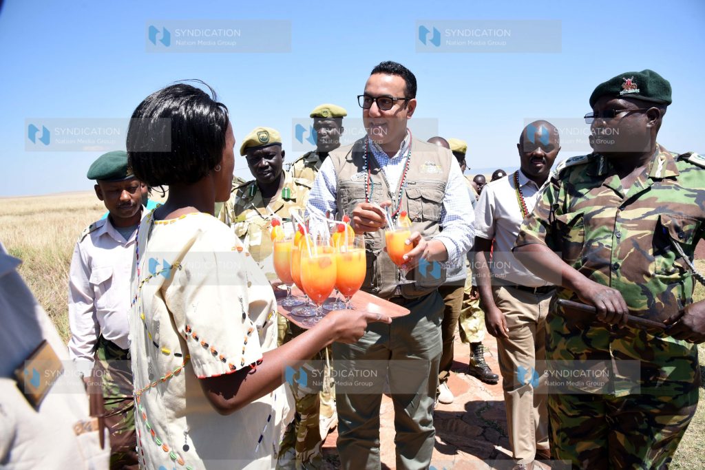 Cabinet secretary for Tourism Najib Balala at the Serena Airstrip in Maasai Mara game reserve