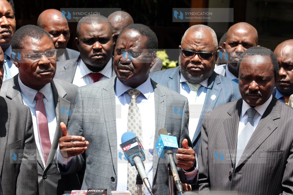 NASA Co-Principals Raila Odinga, Moses Wetangula, Kalonzo Musyoka and Coalition Senators