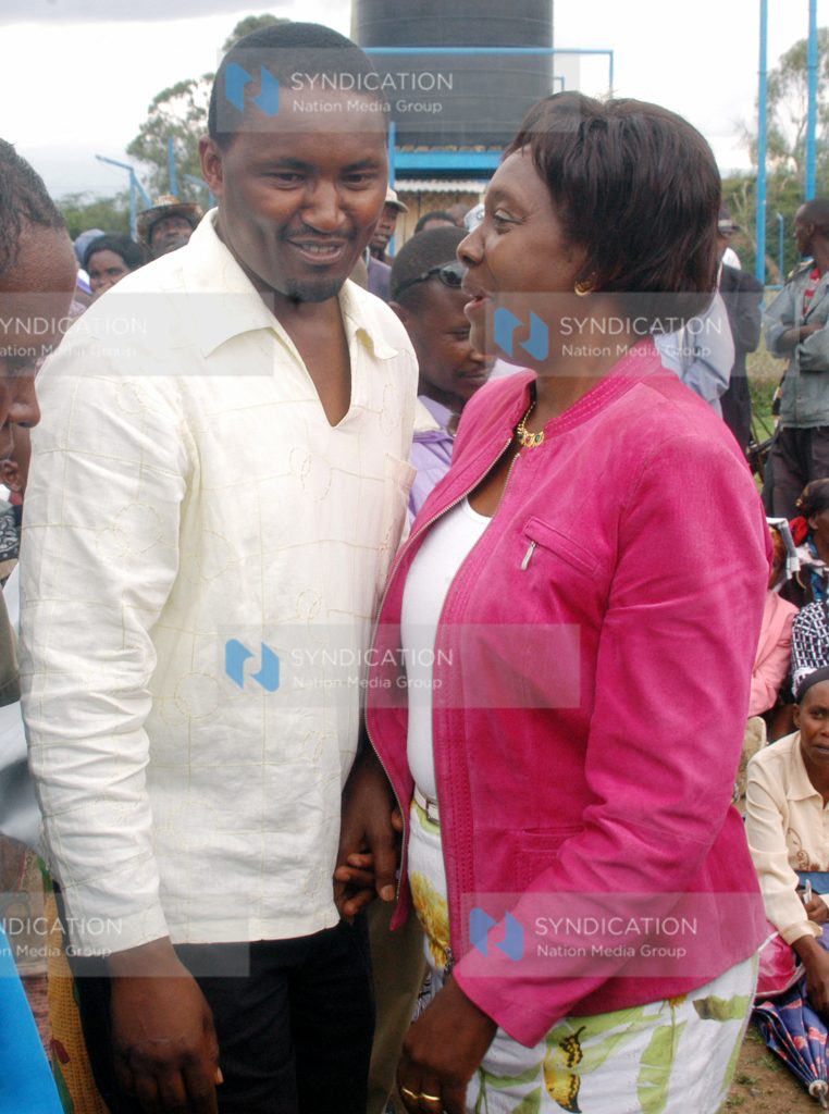 Water Minister Charity Ngilu (right) meets her Assistant Minister Mwangi Kiunjuri