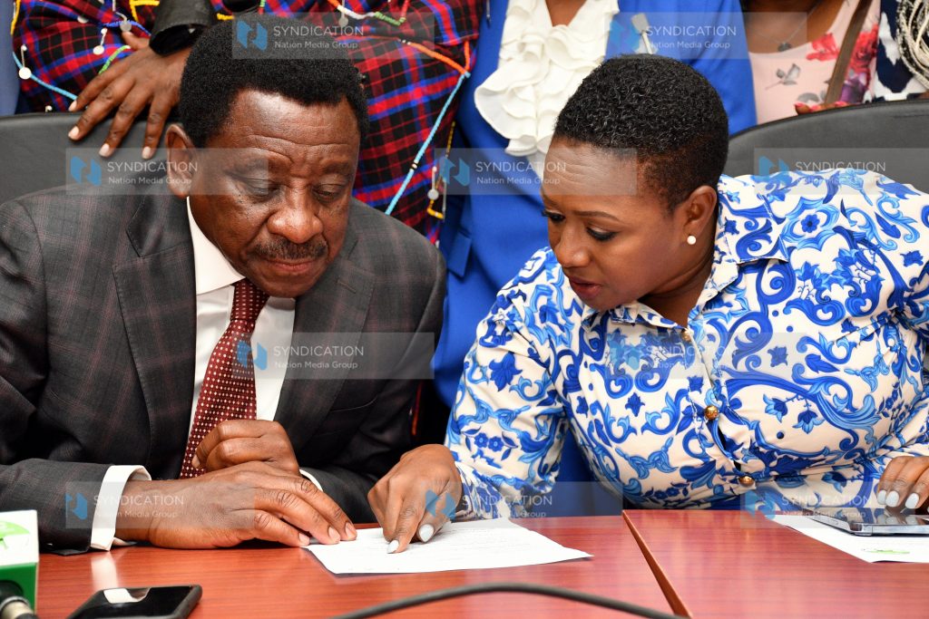 Murang’a County Woman Representative Hon. Sabina Chege confers with Siaya Senator James Orengo